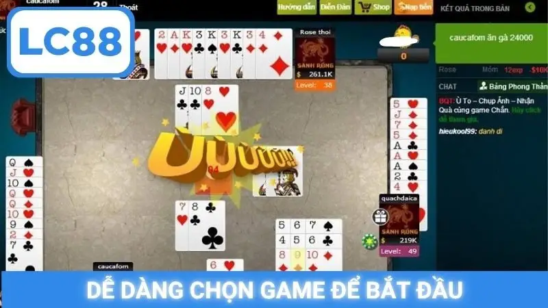 Dễ dàng chọn game để bắt đầu