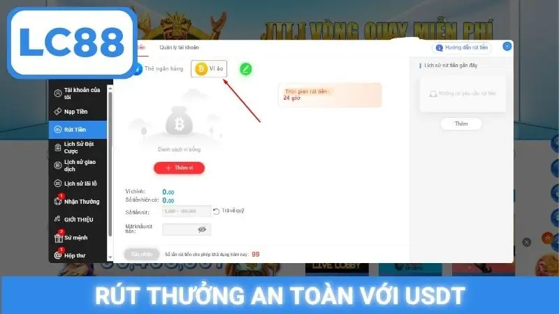 Rút thưởng an toàn với USDT